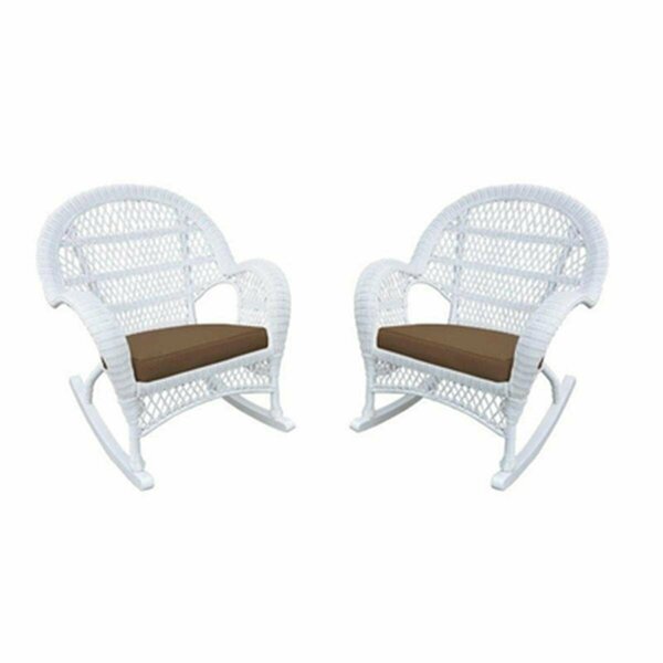 Jeco W00209-R-4-FS007-CS White Wicker Rocker Chair with Brown Cushion, 4PK W00209-R_4-FS007-CS